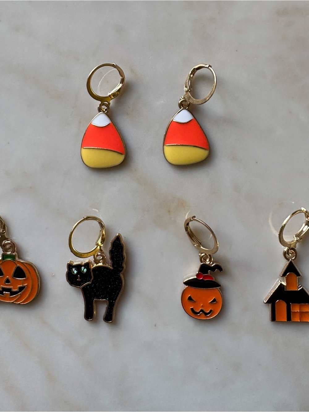 Halloween Candy Corn pumpkin black cat haunted house bundle Earrings